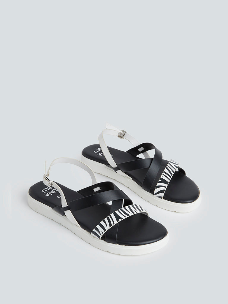 LUNA BLU Black And White Slingback Sandals